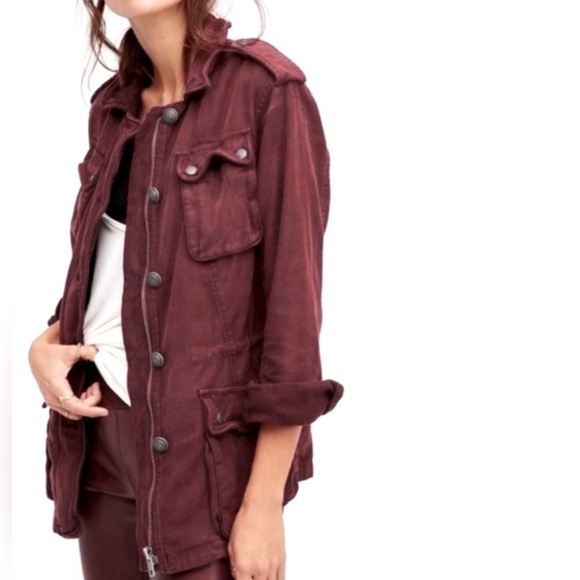 Free People Jackets & Blazers - Free People Cargo Utility Jacket 100% Cotton Pockets Burgundy Size XS Oversized